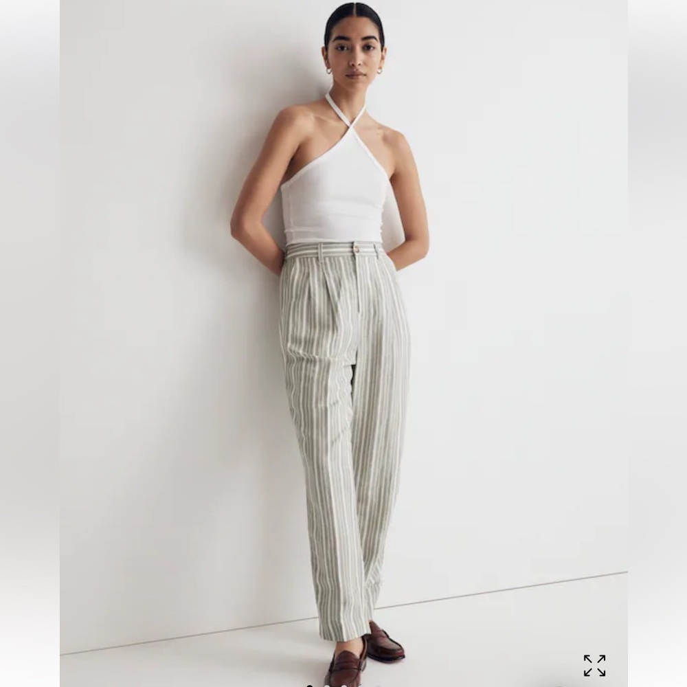 Madewell Tailored Tapered Pant in Striped Linen Blend Dried Aloe Like New